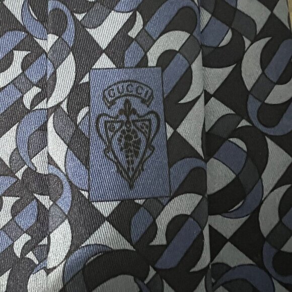 Gucci Silk Tie Blue Geometric Print Made In Italy - Picture 6 of 7